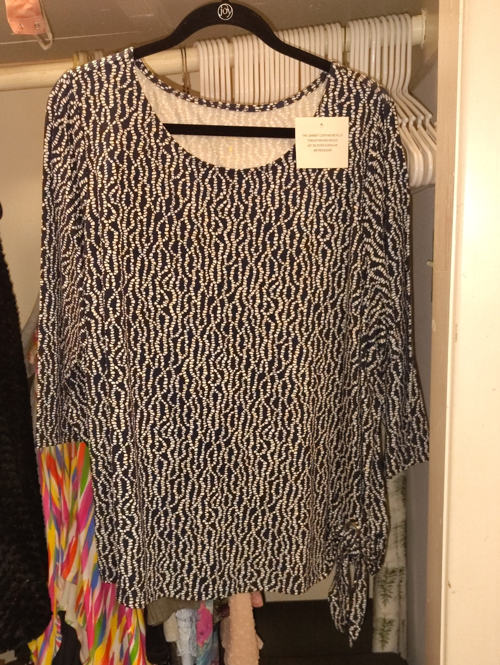 Belle by Kim Gravel Navy and White Patterned Knit Tunic